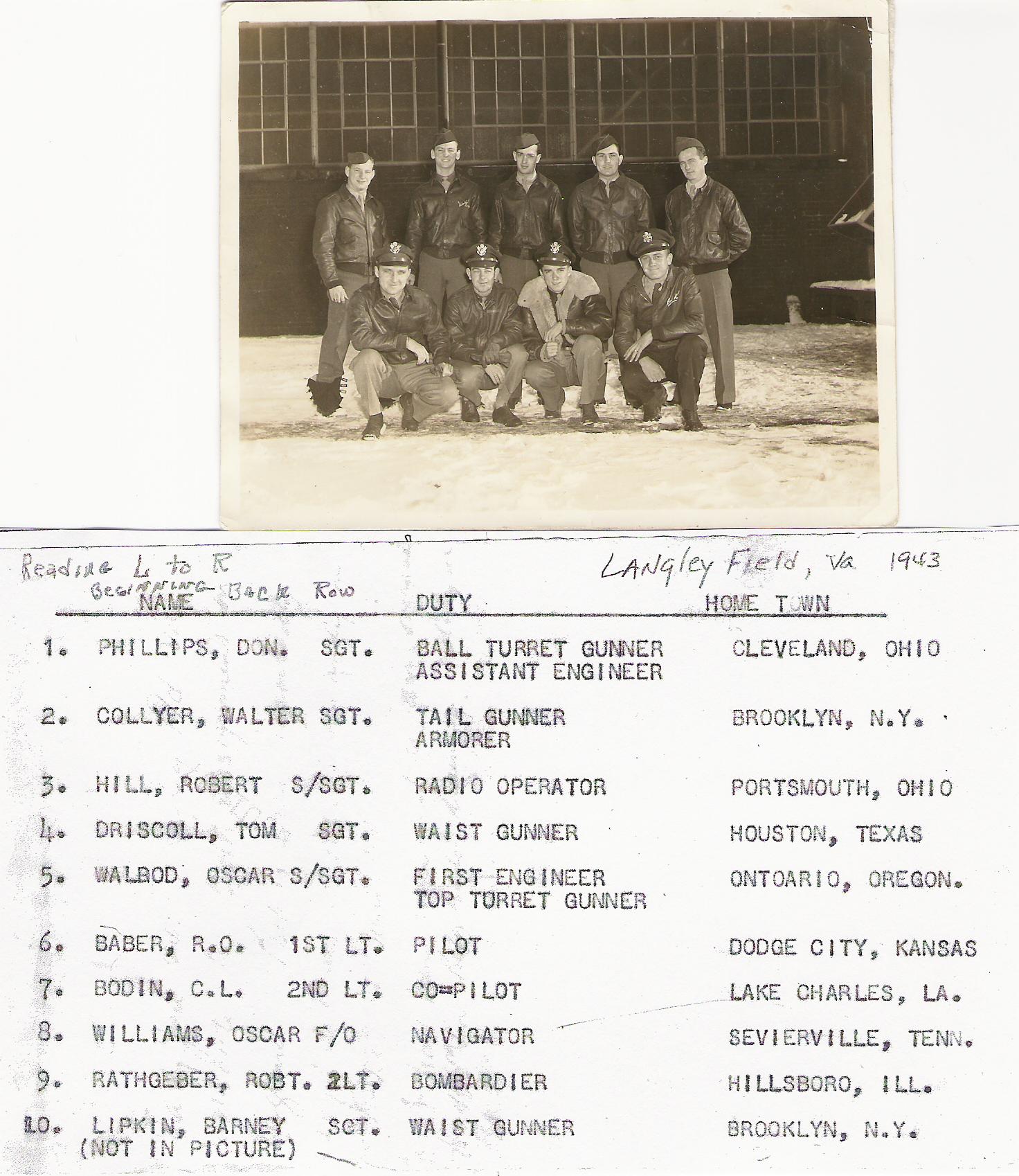 Oscar Williams Original B-17 Crew...1943 Langely Field, VA | 482nd ...